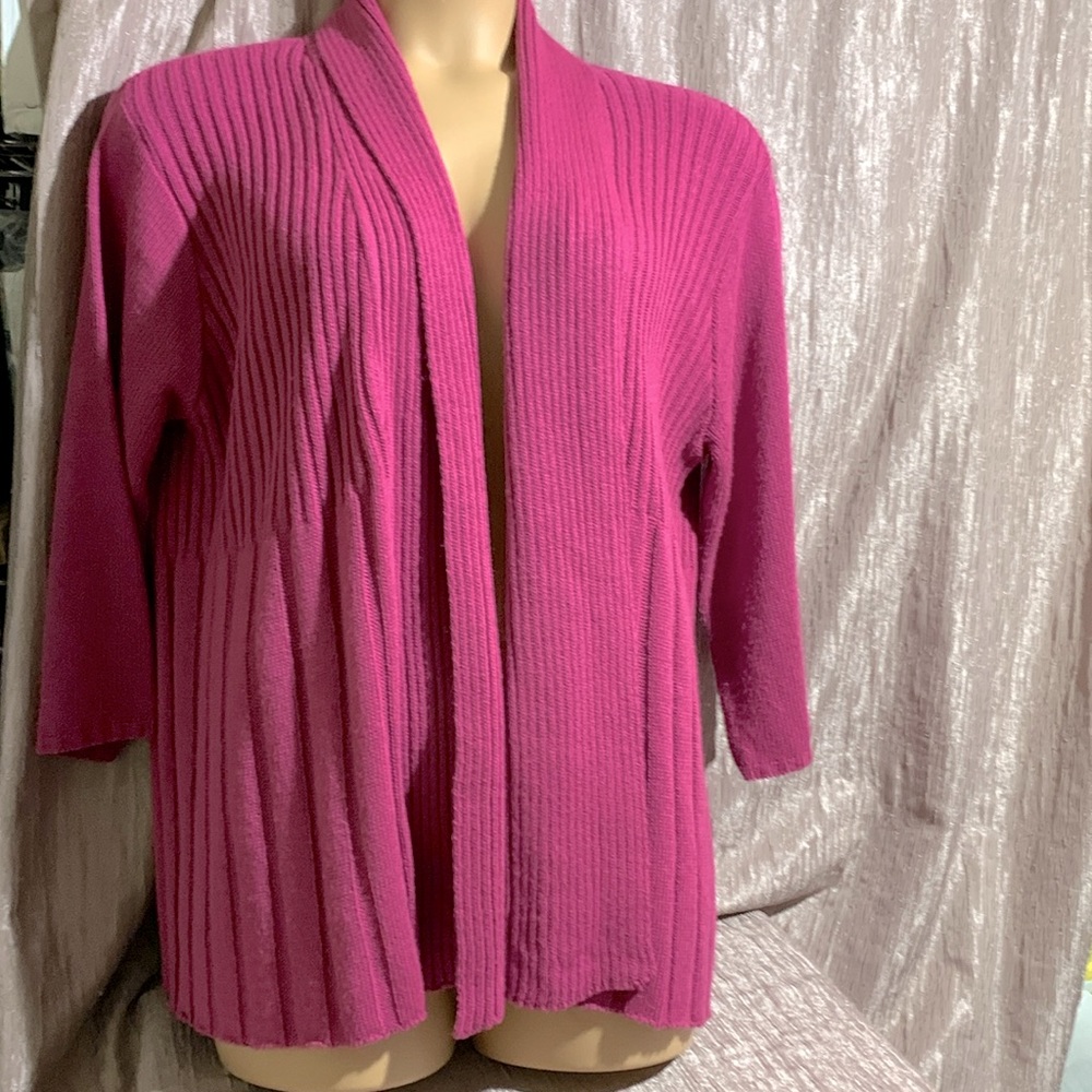 D & Co. Sweater Open Cardigan XL Purple/Pink Stretchy Acrylic 3/4 Sleeve